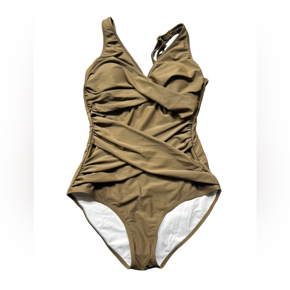 SMISMIVO women’s modest one piece swimsuit w cross front panel size M NWT